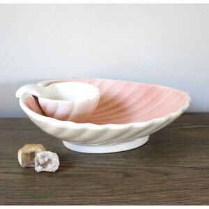 Fitz and Floyd Seashell Chip and Dip Set Pink Clam Shell Bowl, Serving Bowls